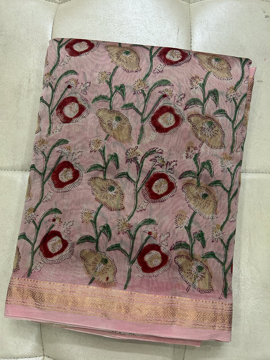 Peach floral Maheshwari silk saree
