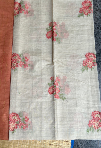 Pure linen chanderi saree with cutdana work & mirror work - hand embroidery - 2