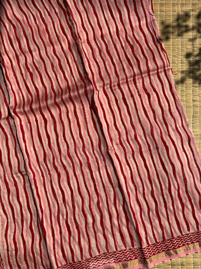 Bubblegum pink Chanderi silk saree with stripes