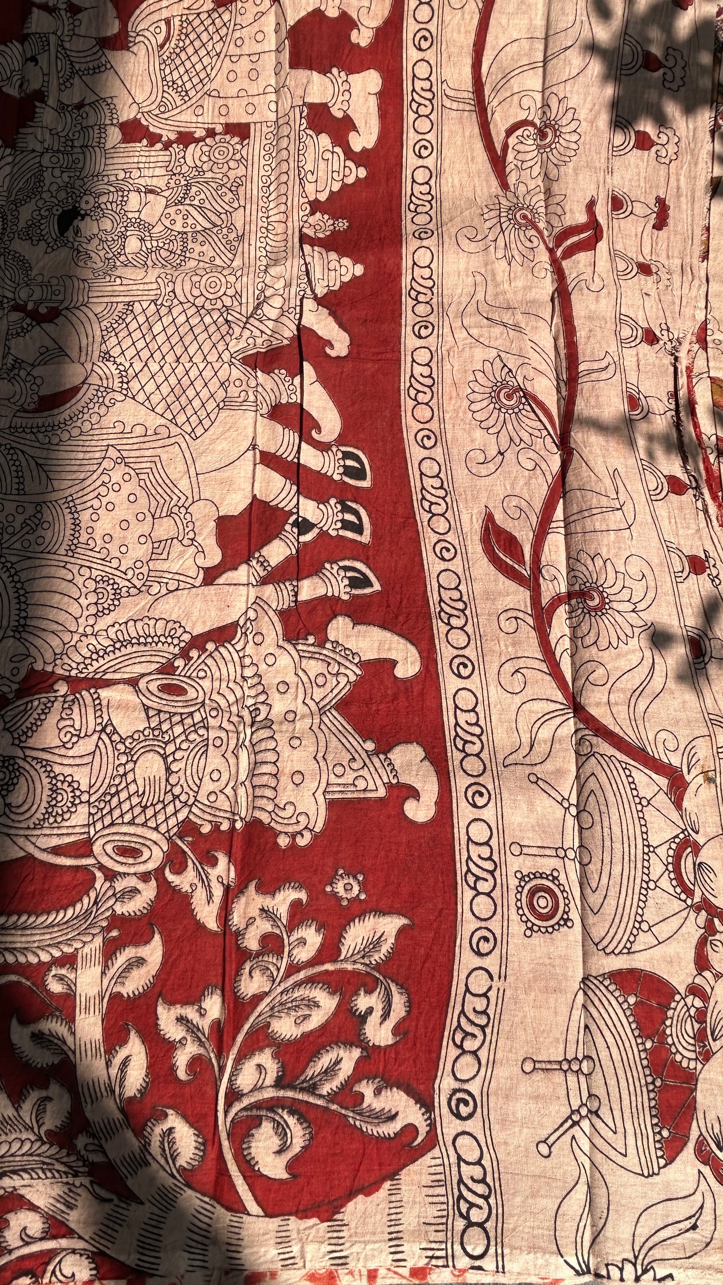 Beige floral kalamkari pure cotton saree-1