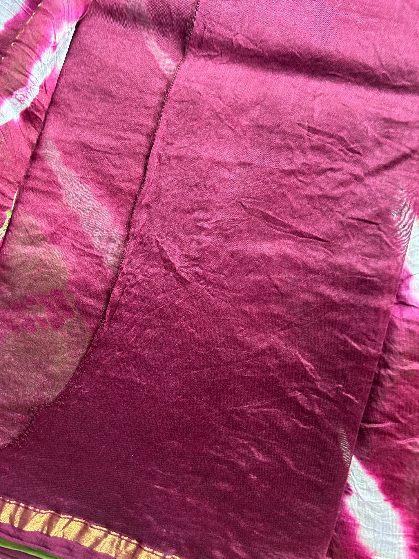 Green & beetroot pink shibori Chanderi silk saree
