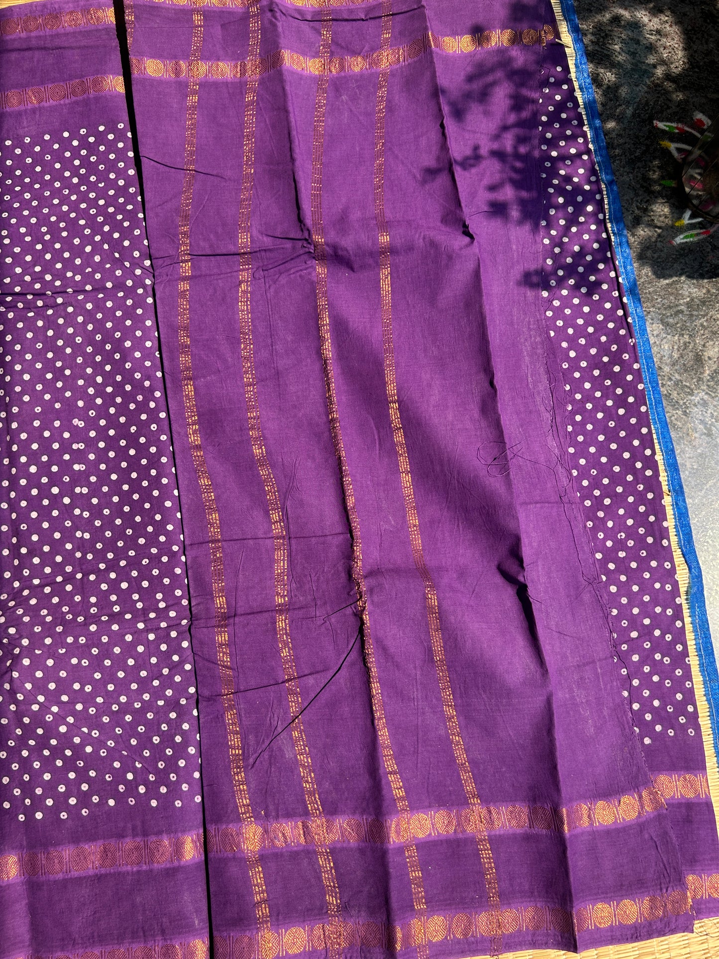 Purple 120 count wax sungudi cotton saree (single dot)