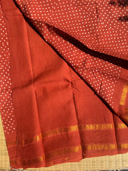 Sapota 120 count wax sungudi cotton saree (single dot)