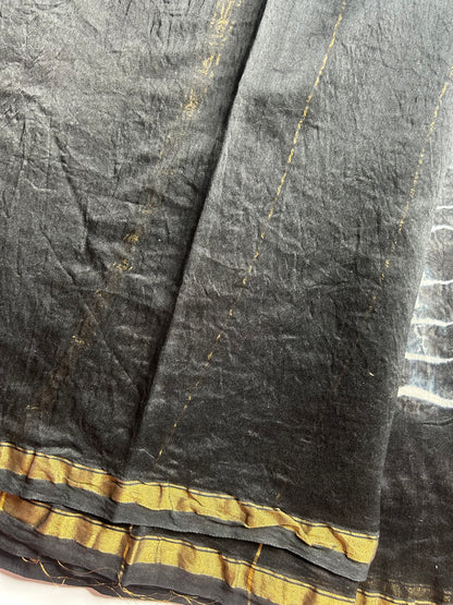 Black & white shibori Chanderi silk saree