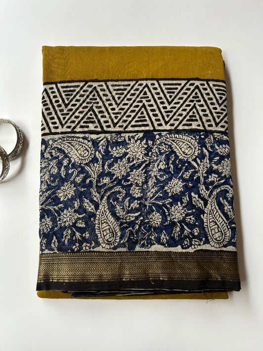 Mustard yellow Maheshwari silk saree