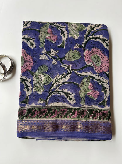 Purple floral Maheshwari silk saree