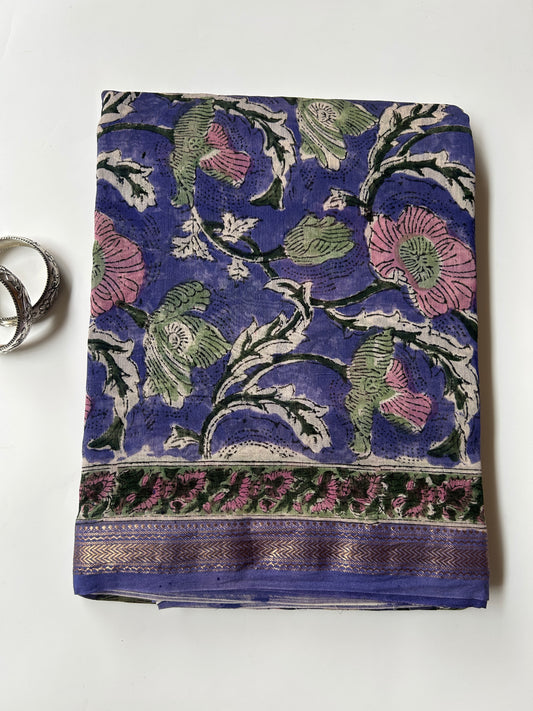 Purple floral Maheshwari silk saree