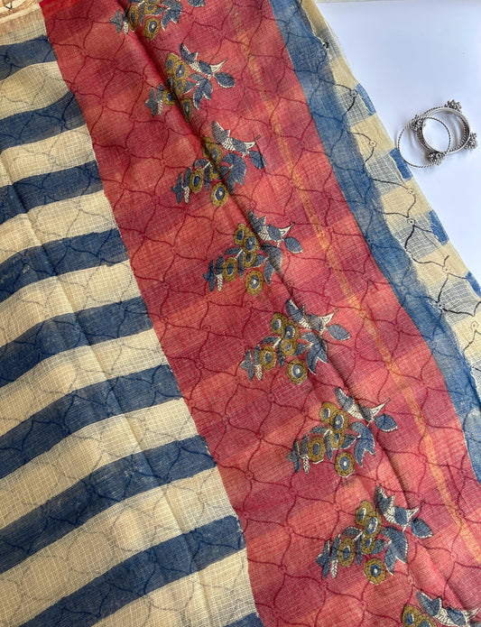 Blue stripes Ajrakh kota doria saree