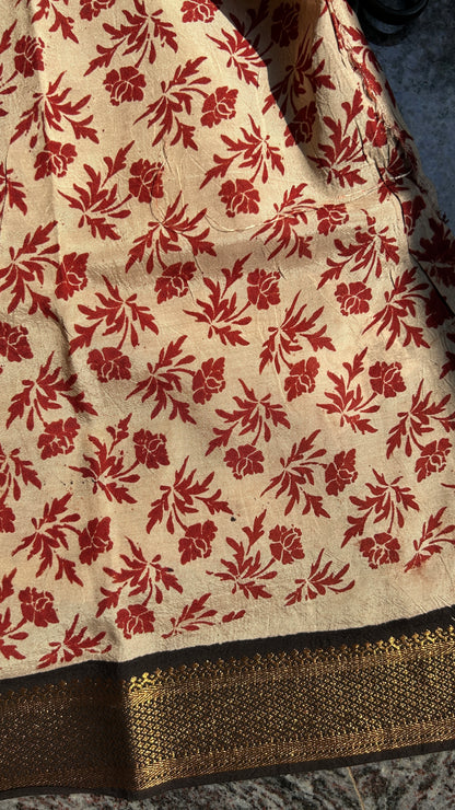 Red lotus chennur silk kalamkari saree with Nizam border