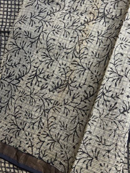 Black Kota doria saree with cream motifs