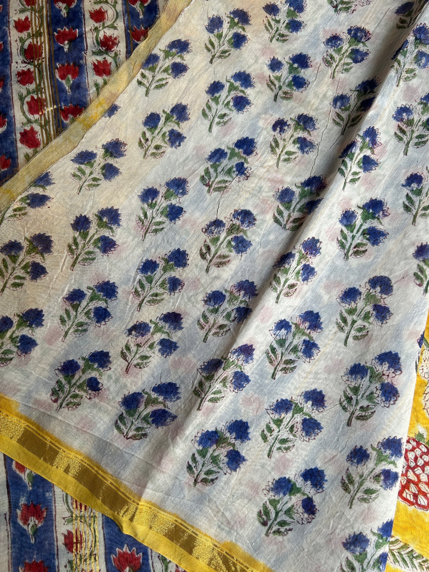 Yellow Chanderi silk saree with floral design