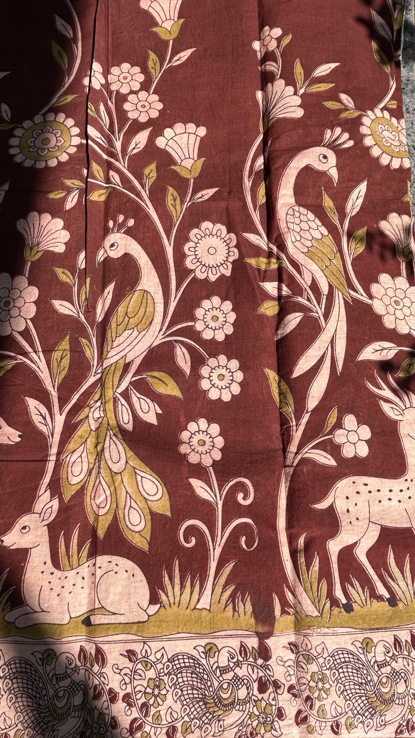 Chocolate Brown kalamkari pure cotton saree