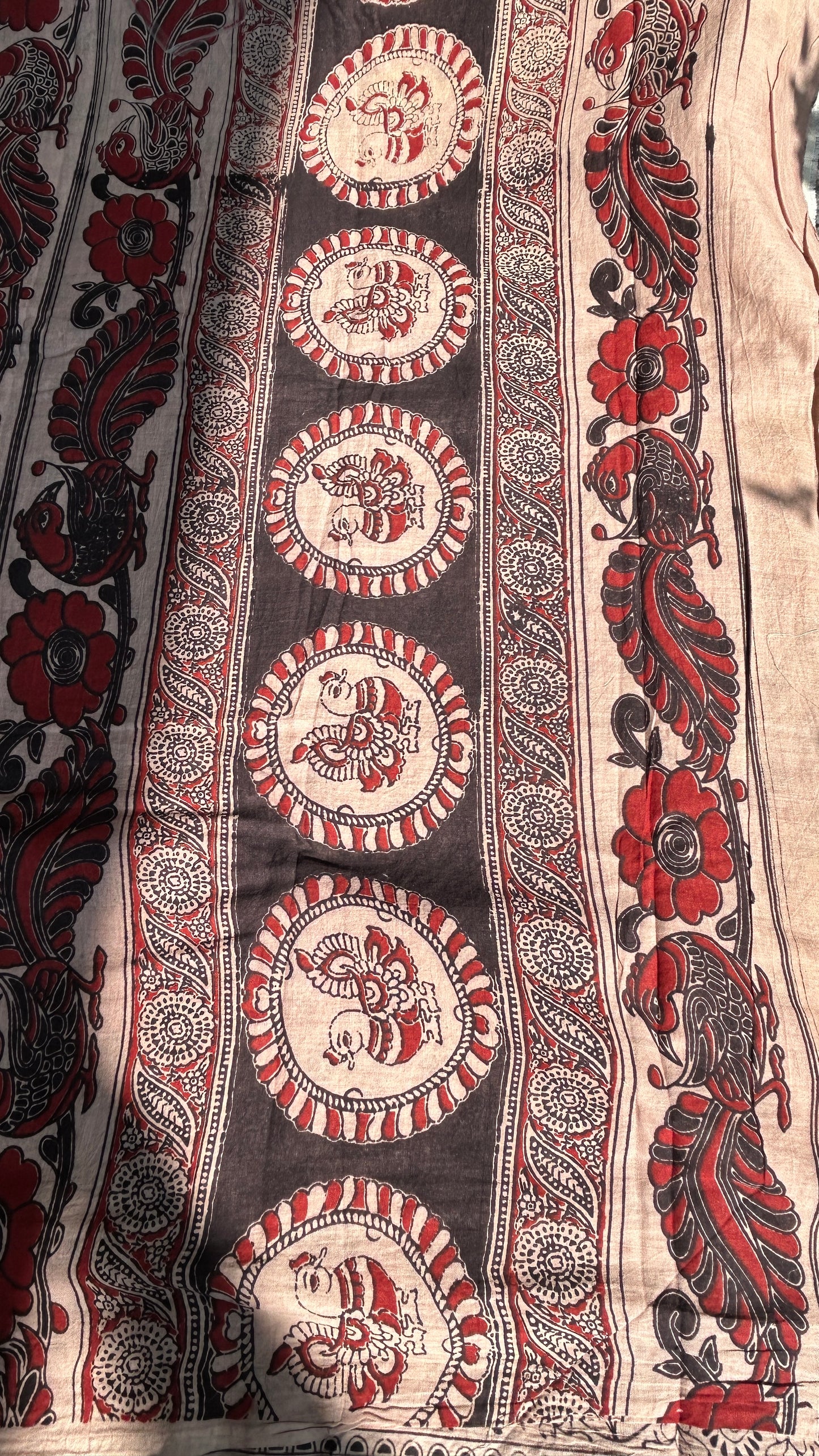 Red floral kalamkari pure cotton saree