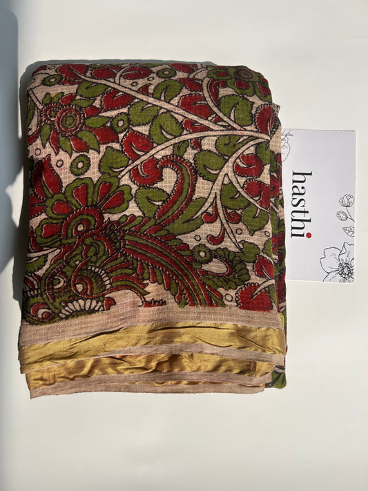 Green and red floral kalamkari kota cotton saree
