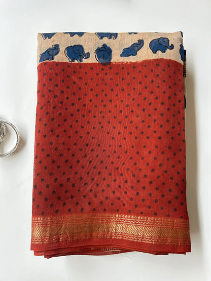 Elephant motif Maheshwari silk saree