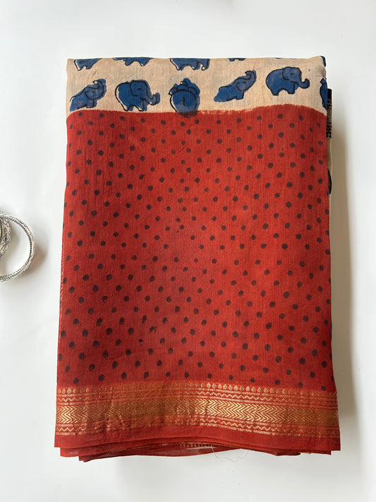 Elephant motif Maheshwari silk saree