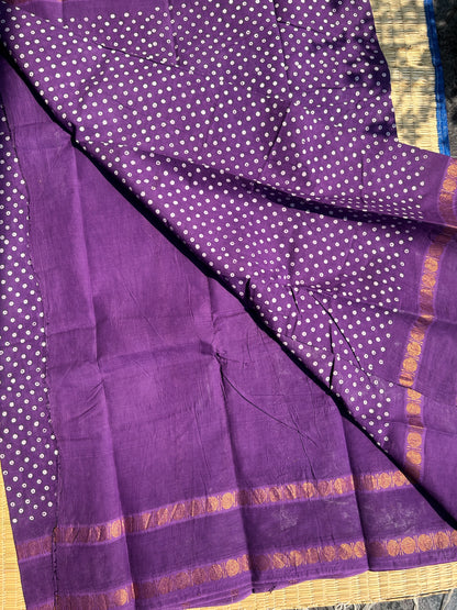 Purple 120 count wax sungudi cotton saree (single dot)