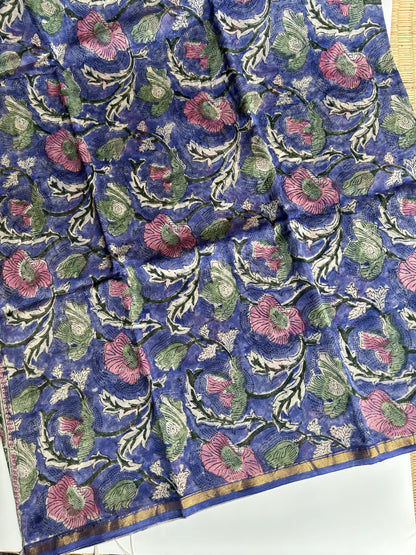 Lavender Chanderi silk saree with floral design