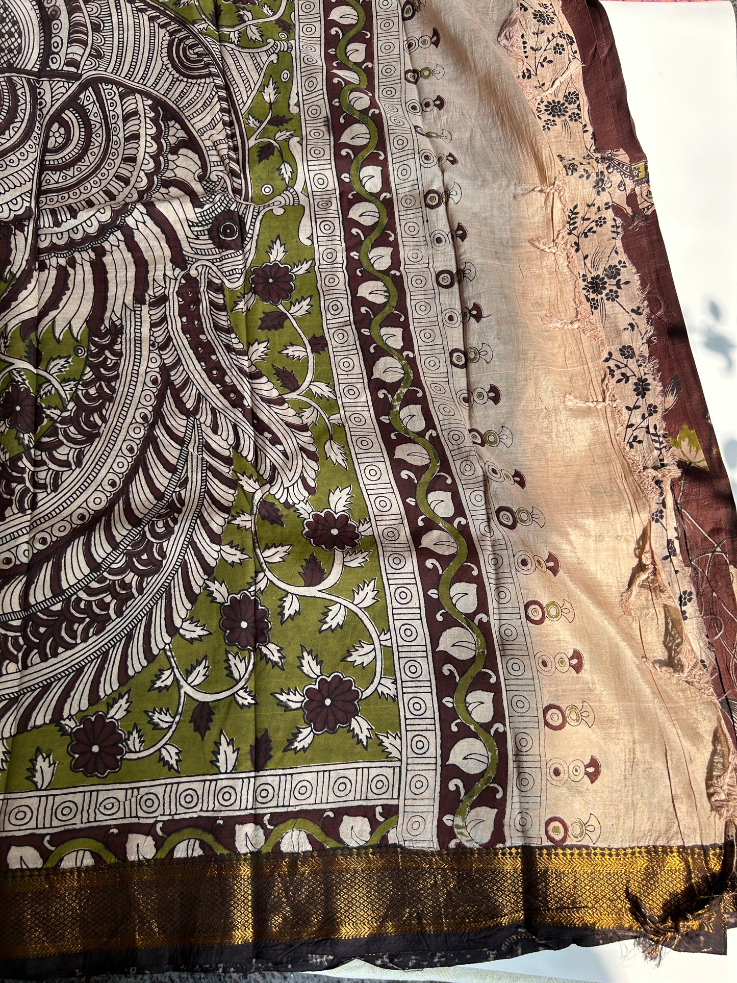 Chocolate brown chennur silk kalamkari saree with Nizam border