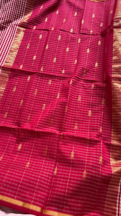 Pink checks Maheshwari handloom saree