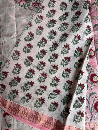 Peach floral Maheshwari silk saree