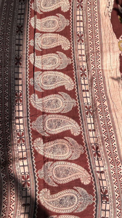 Chocolate Brown kalamkari pure cotton saree
