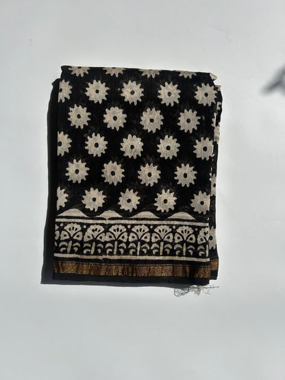 Black Chanderi silk suit set - unstitched