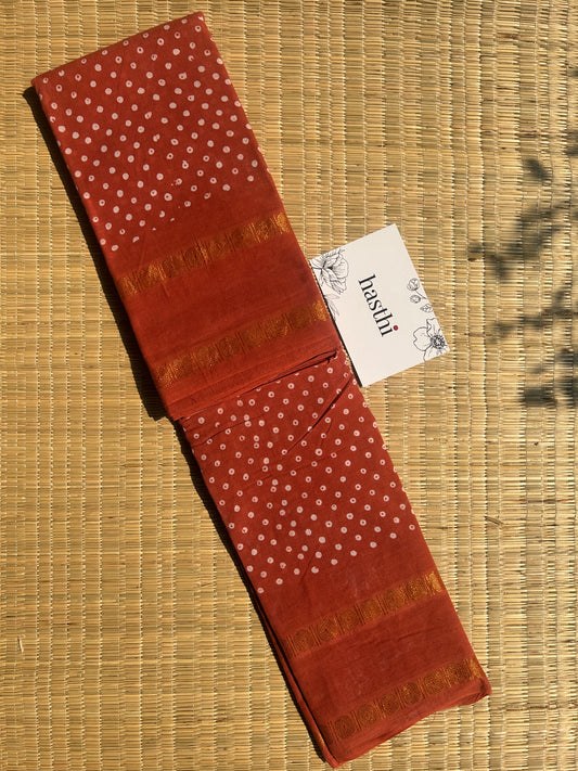 Sapota 120 count wax sungudi cotton saree (single dot)
