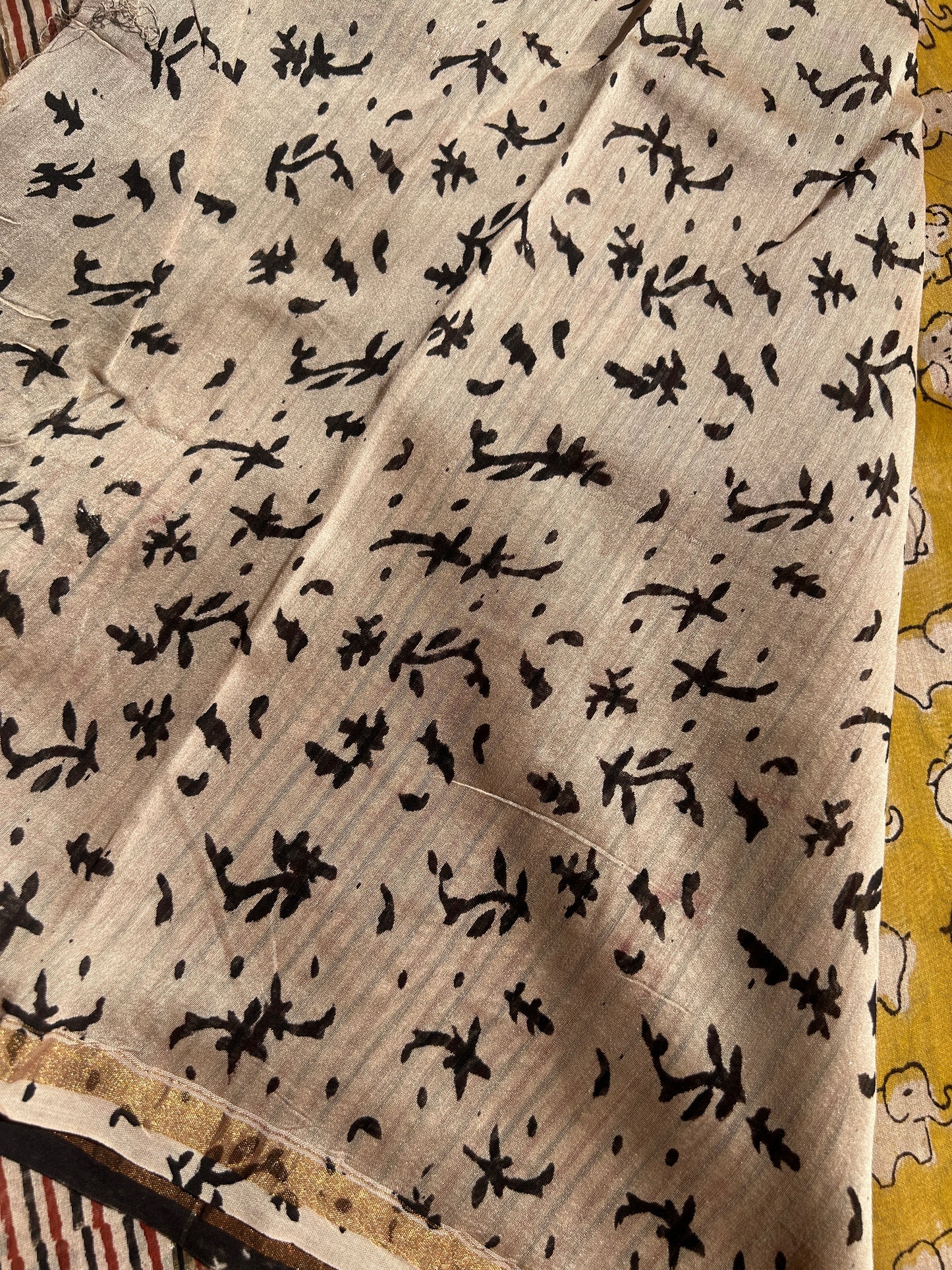 Yellow elephant motifs Chanderi silk saree