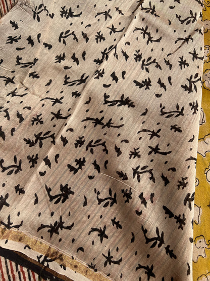 Yellow elephant motifs Chanderi silk saree