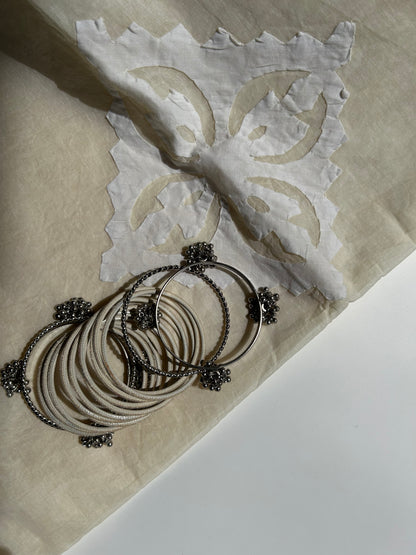 Ivory white handwork Applique suit with Organdy dupatta
