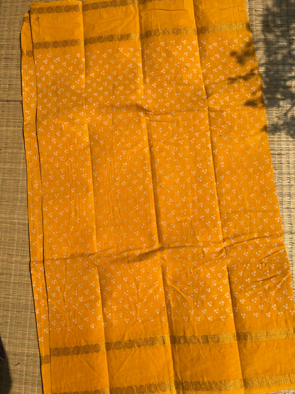Yellow 120 count wax sungudi cotton saree (three dot)