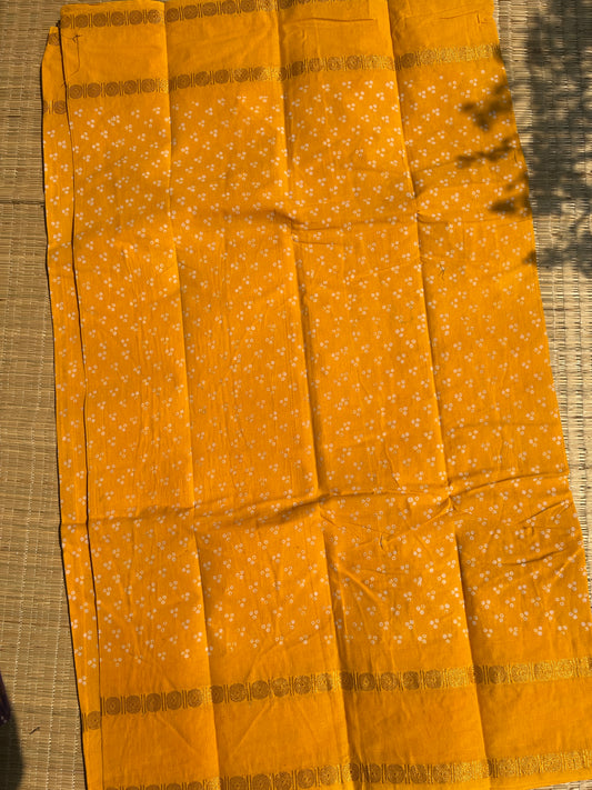 Yellow 120 count wax sungudi cotton saree (three dot)