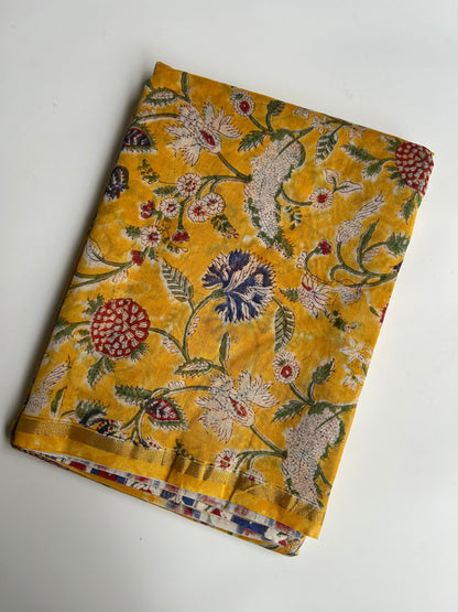 Yellow Chanderi silk saree with floral design