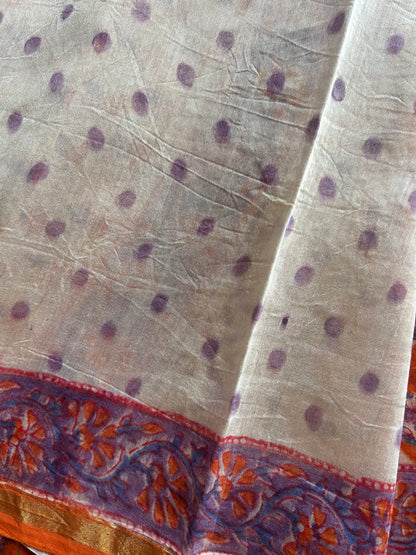 Orange Chanderi silk saree with small florals