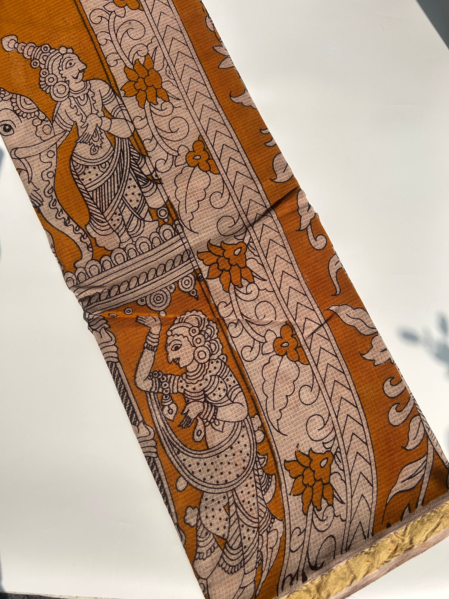 Yellow kalamkari kota cotton saree
