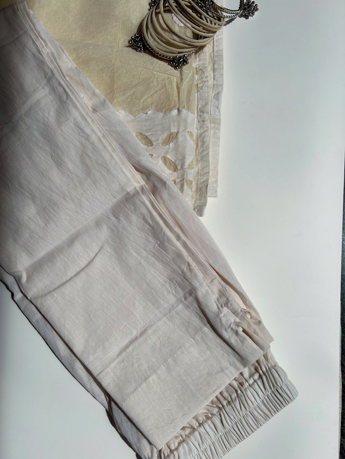 Ivory white handwork Applique suit with Organdy dupatta
