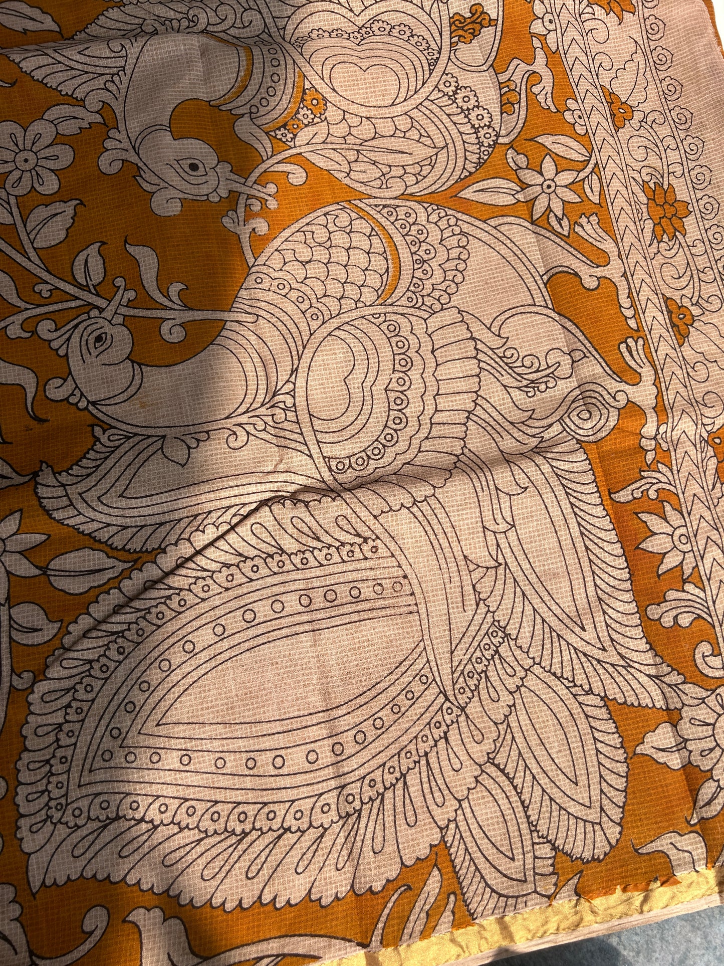 Yellow kalamkari kota cotton saree
