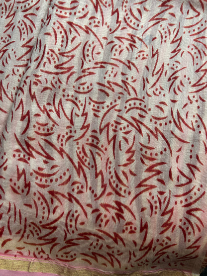 Bubblegum pink Chanderi silk saree with stripes