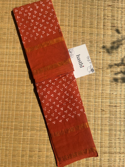 Sapota 120 count wax sungudi cotton saree (three dot)