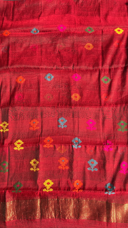Maroon Red paithani muslin jamdani 2pc set - unstitched