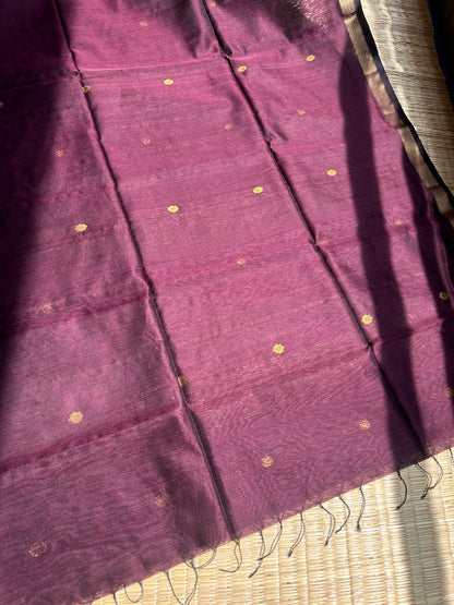 Brown Maheshwari handloom saree with flower motifs