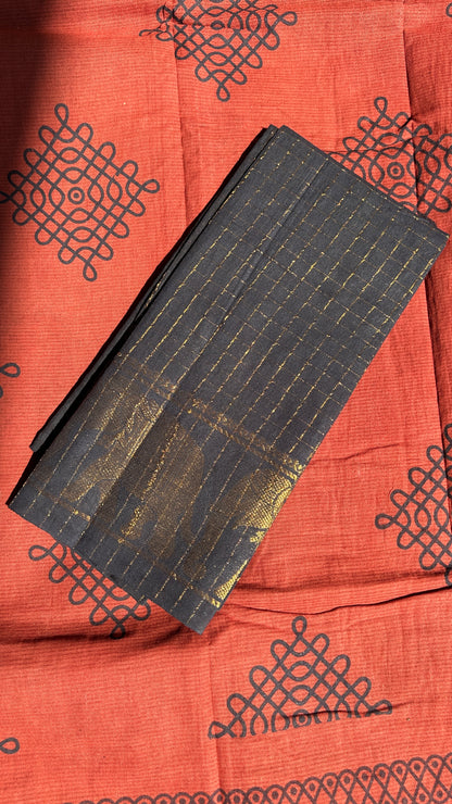 Brown Madurai sungudi cotton saree with kolam motif