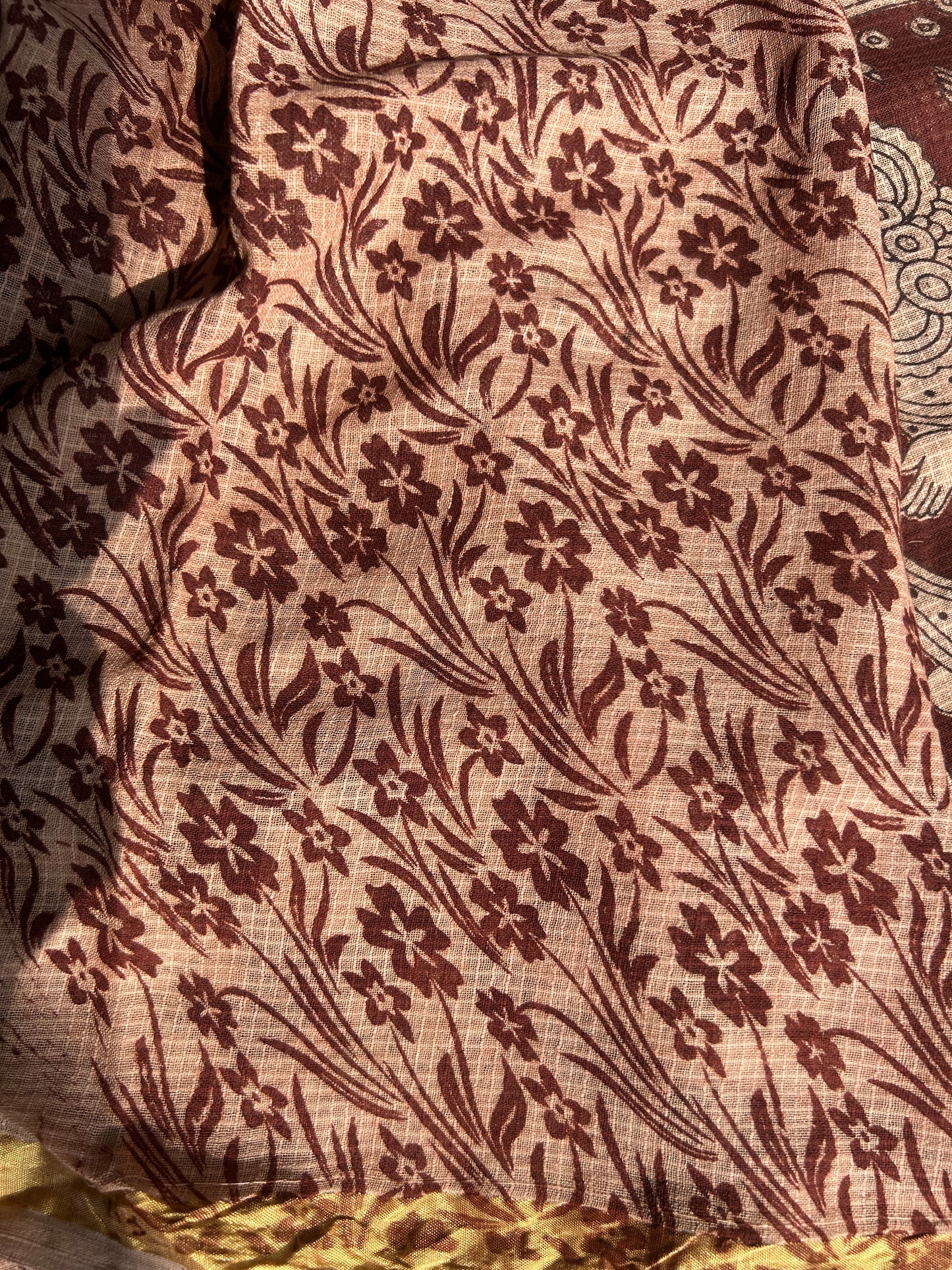 Chocolate brown kalamkari kota cotton saree