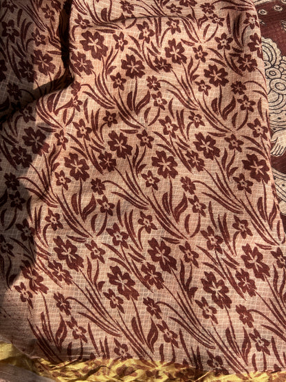 Chocolate brown kalamkari kota cotton saree