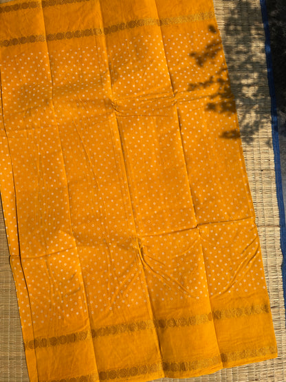 Yellow 120 count wax sungudi cotton saree (single dot)