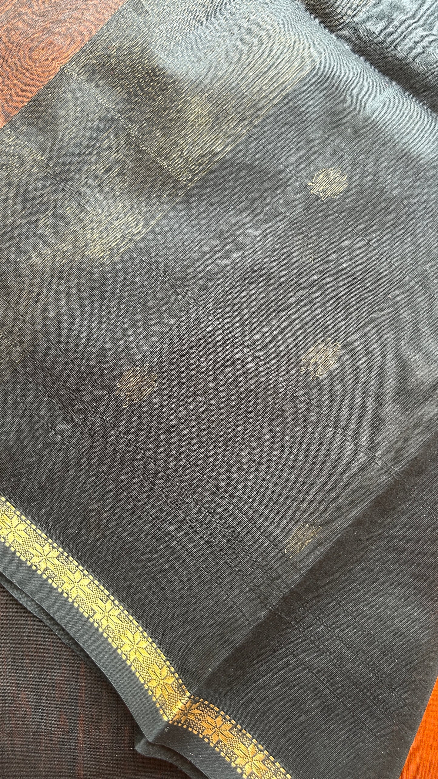 Orange & Black Maheshwari handloom saree