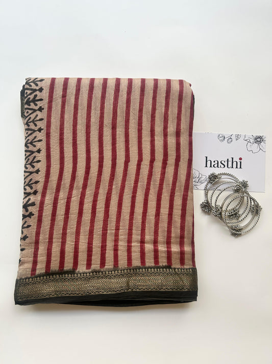 Dark pink stripes Maheshwari silk saree