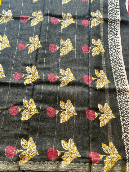 Dark pink stripes Maheshwari silk saree