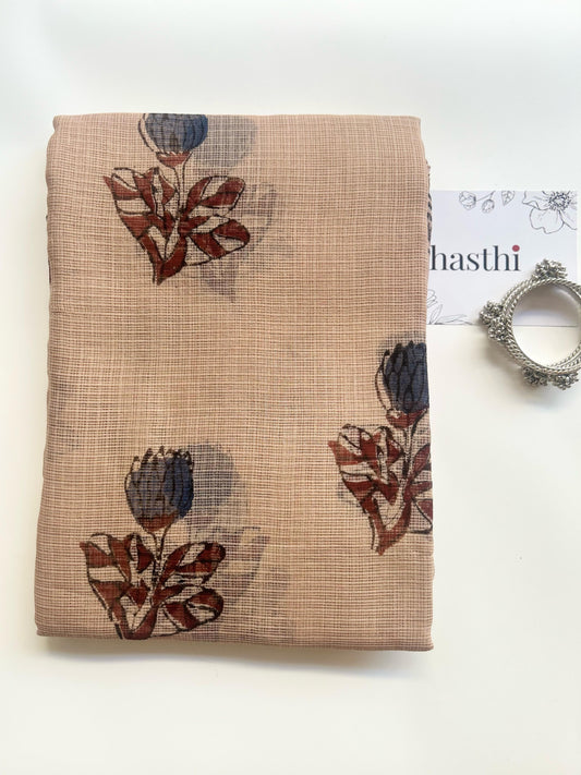 Rosy brown Ajrakh motif kota doria saree